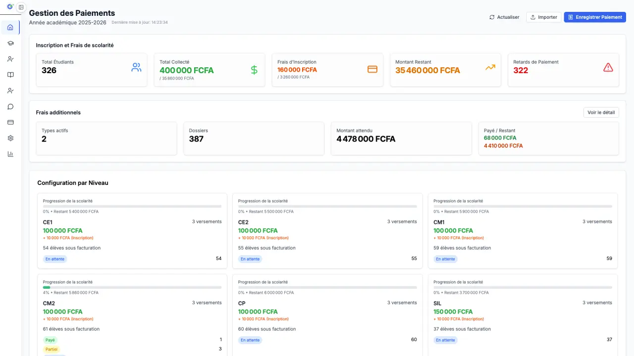 Configuration et suivi des frais de scolarité dans EcoTech