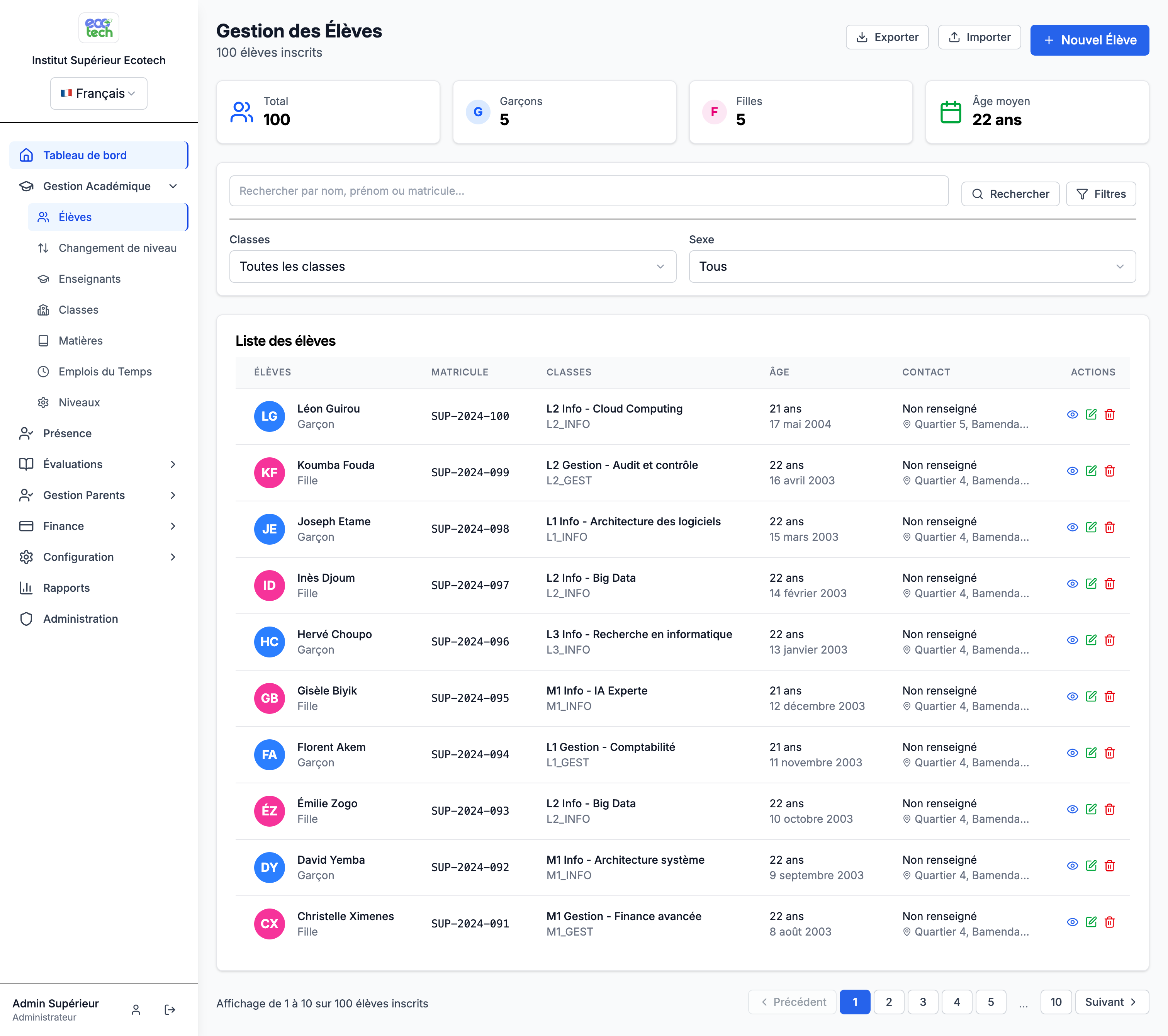 👥 Gestion des Élèves